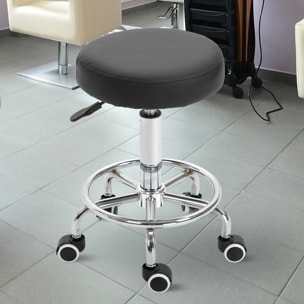 Vinsetto Tabouret à roulettes, tabouret de massage avec hauteur réglable 50-64 cm et assise rembourré, chaise de travail à roulettes pivotant 360°, pour salon de massage, tatouage, clinique, spa, noir