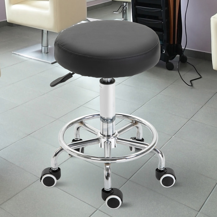 Vinsetto Tabouret à roulettes, tabouret de massage avec hauteur réglable 50-64 cm et assise rembourré, chaise de travail à roulettes pivotant 360°, pour salon de massage, tatouage, clinique, spa, noir