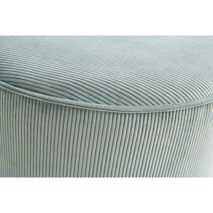 Pouf rond en tissu velours côtelé bleu grisé D40 cm LOUIS