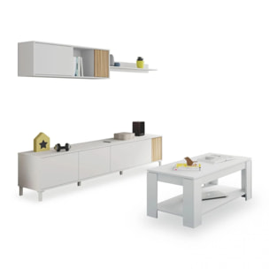 Pack salón con mesa de centro Nitza Plus V1 Blanco Artik (Blanco Mate) - Natur