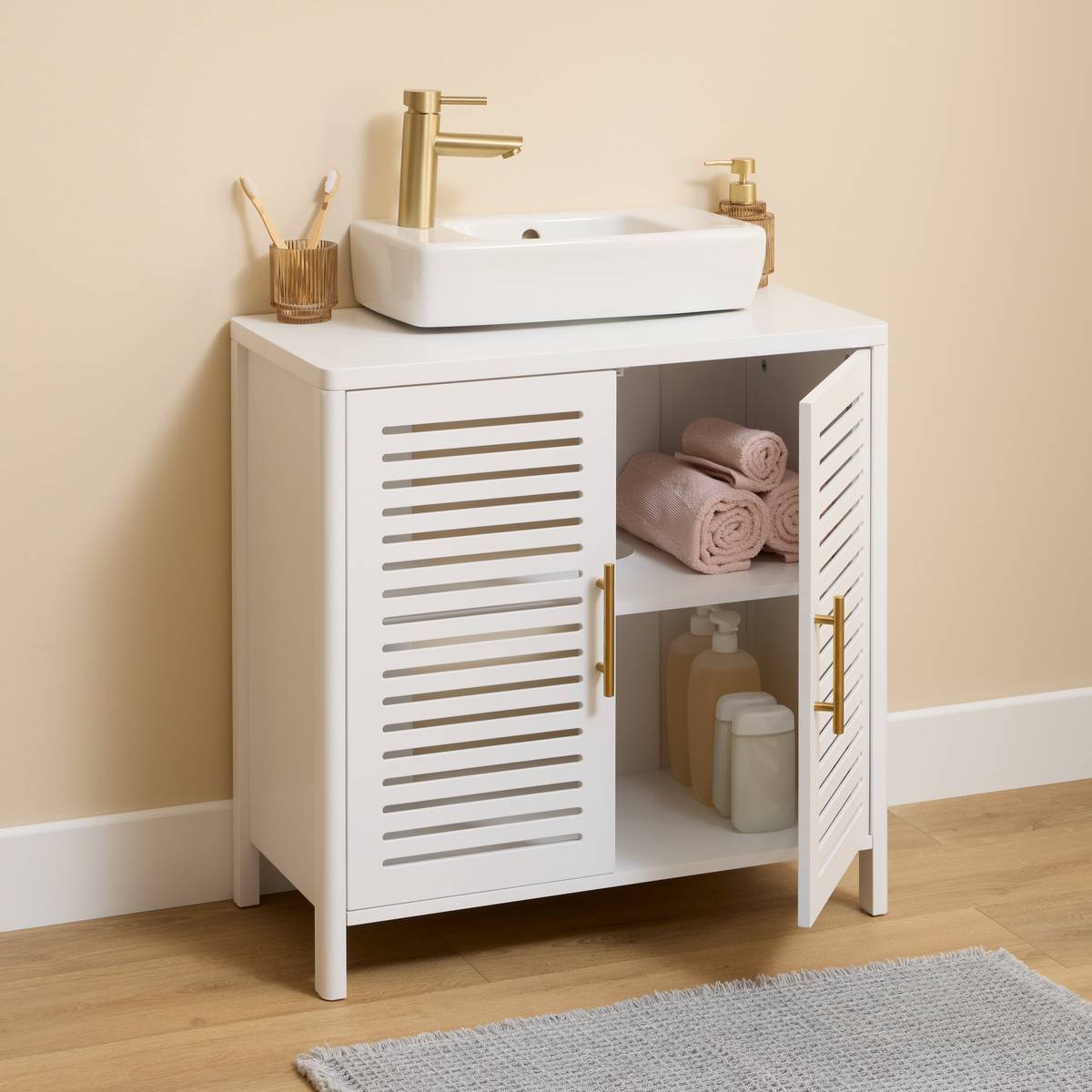Meuble sous-lavabo Orea carré 35x70cm 2 portes blanc