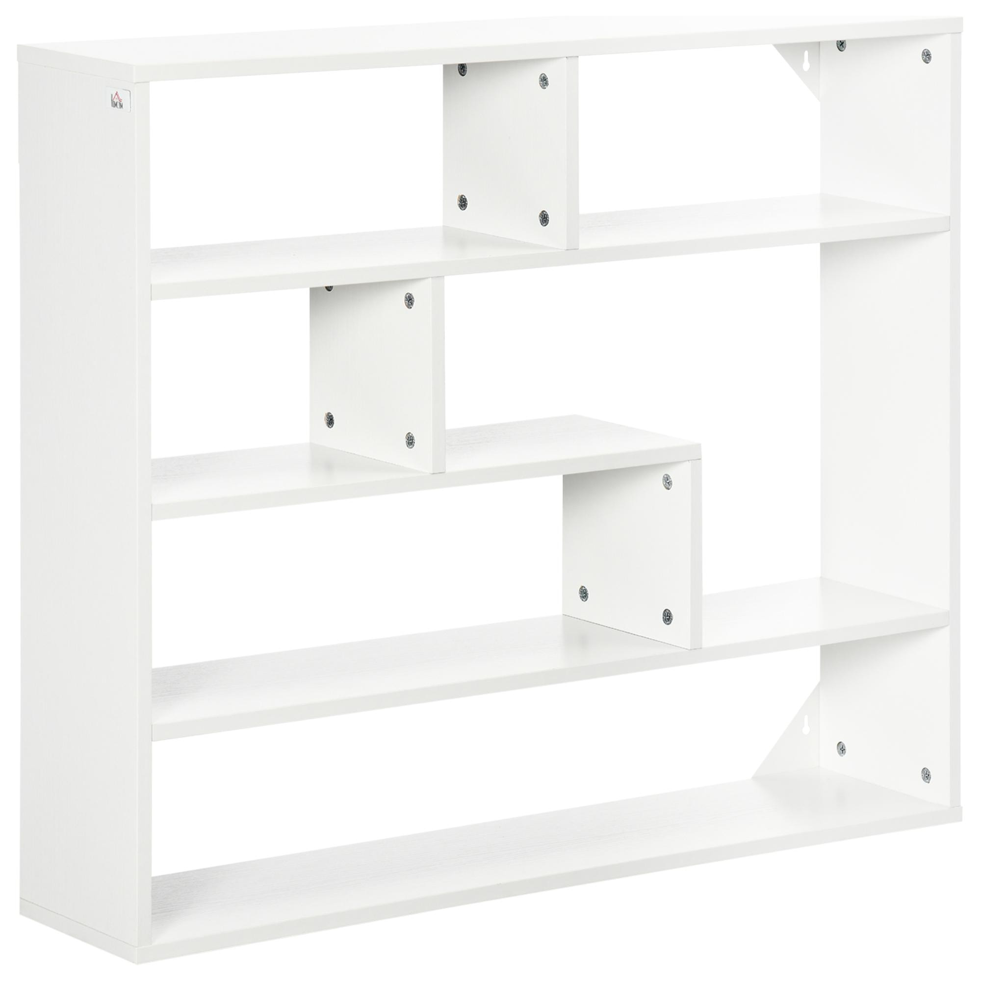 HOMCOM Estantería de Pared de 4 Niveles Balda Flotante con 7 Compartimientos Abiertos para Salón Dormitorio Oficina Estilo Moderno 94x19,5x80 cm Blanco