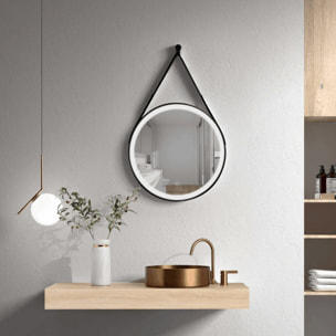 60x60 cm miroir suspendu rond avec éclairage LED et capteur, cadre en métal, noir (SATZREMLED60CE)