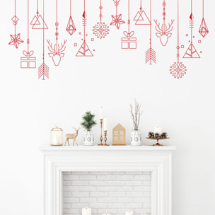 Sticker Noël guirlande de noël rouge - Autocollants stickers adhésifs noël - décoration fêtes