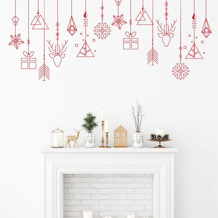 Sticker Noël guirlande de noël rouge - Autocollants stickers adhésifs noël - décoration fêtes