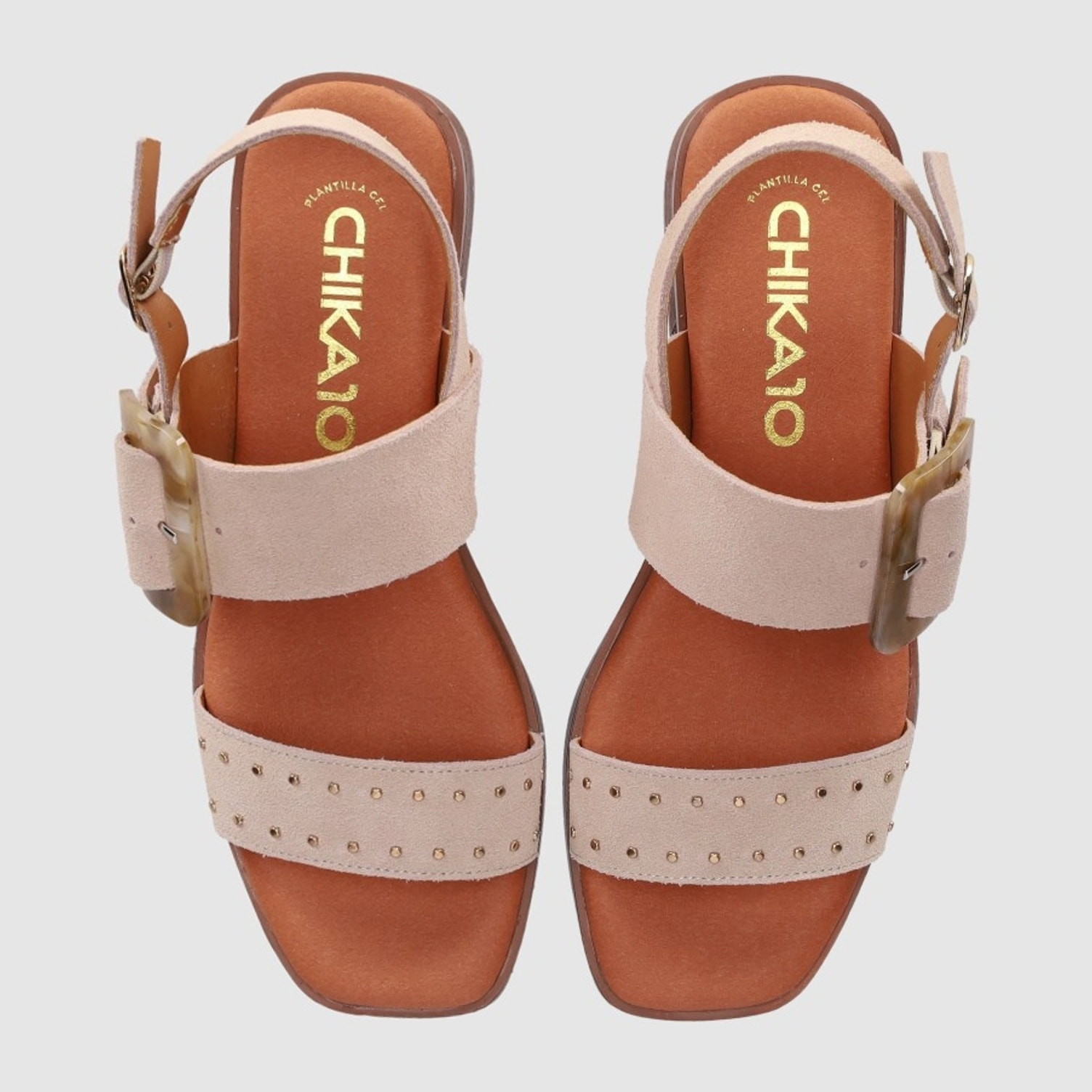 Sandalias de Serraje - Beig - Tacón: 4 cm