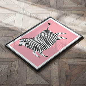 Affiche enfant zèbre rose  Affiche + cadre en bois - Noir
