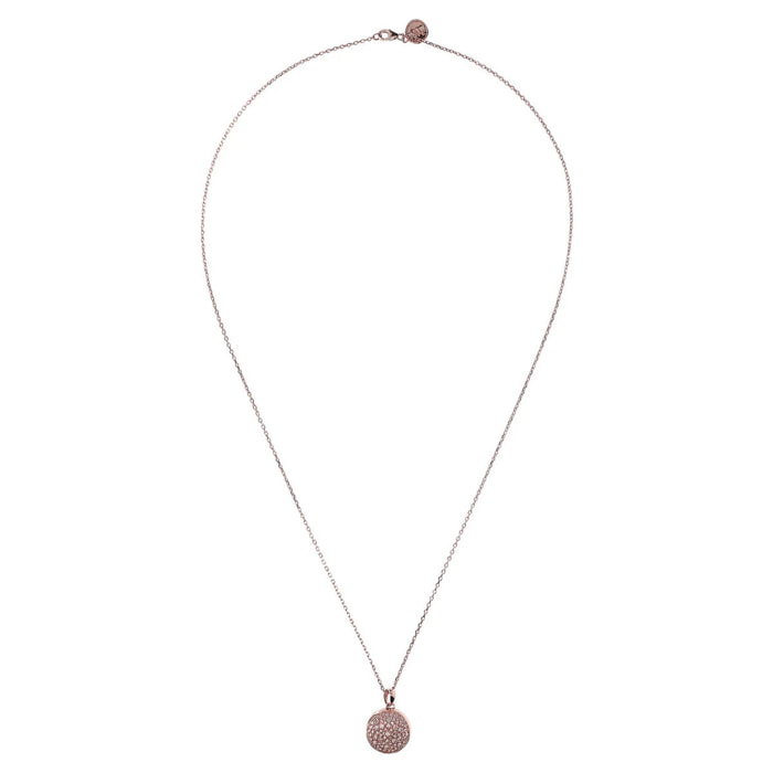 Collana Lunga Catena Forzatina con Pendente Tondo in Pavé di Cubic Zirconia Rosa