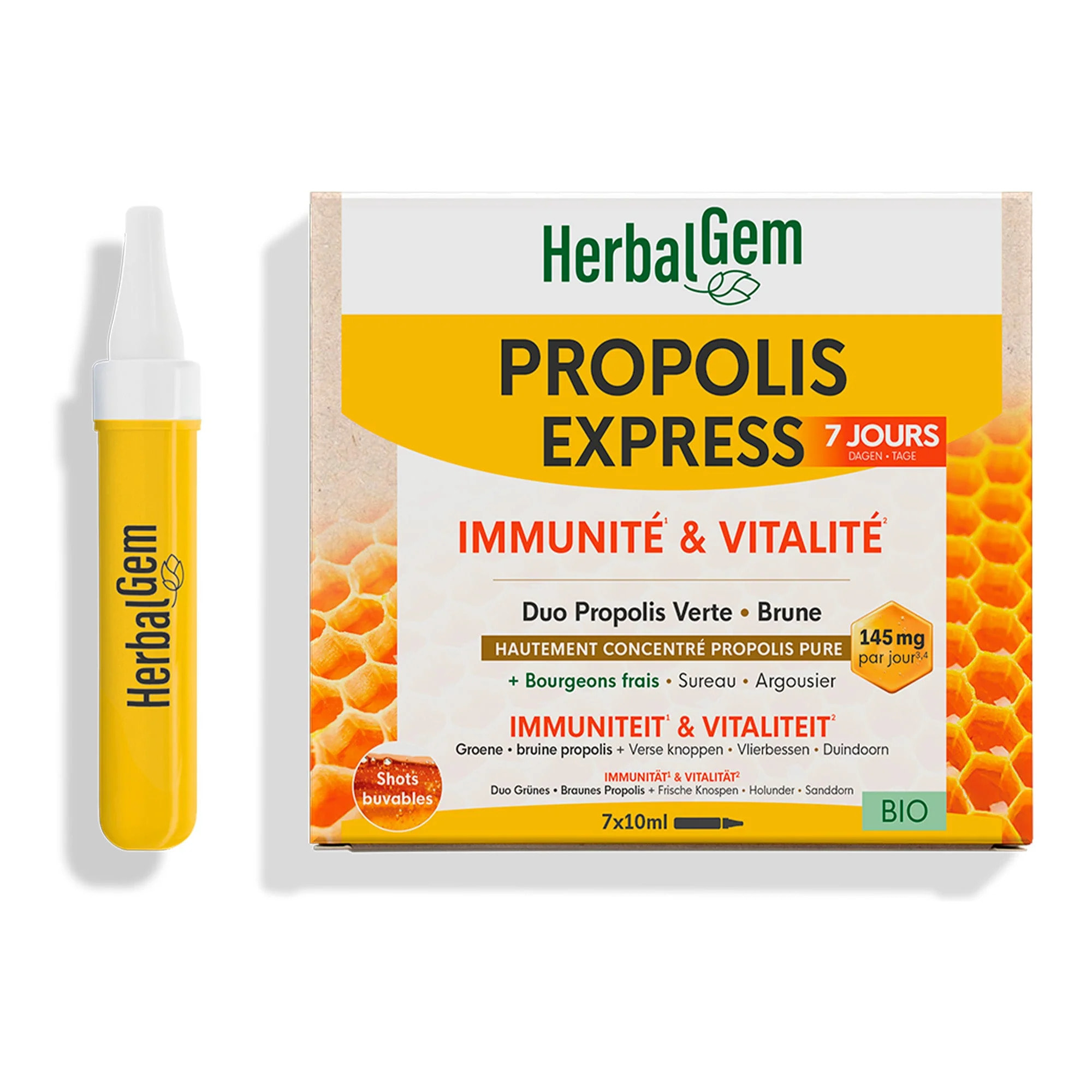 Herbalgem- Propolis Express shots buvables Immunité et Vitalité - Bio - 7 x 10 ml