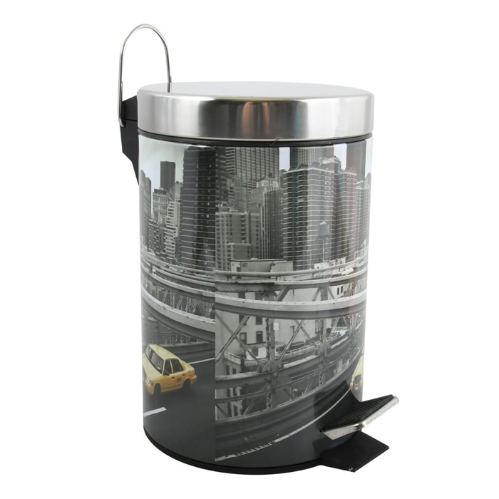 Cubo de basura 3l con tapa msv "new york" de acero inoxidable 16,5 x 25,6 cm