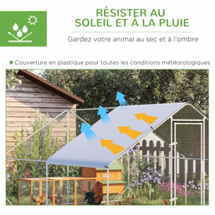 Enclos poulailler chenil 12 m² - parc grillagé dim. 4L x 3l x 2H m - espace couvert - acier galvanisé