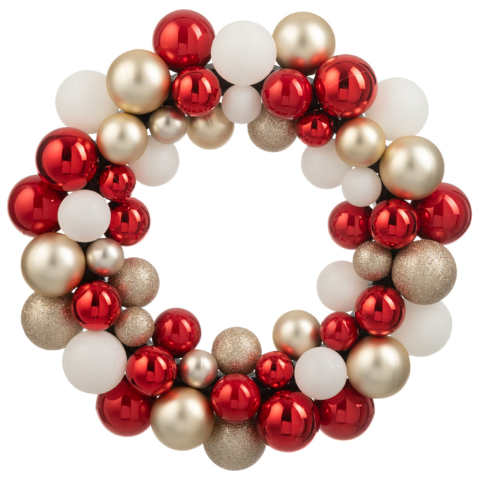 J-Line - Couronne de boules de Noël - plastique - rouge Noël/doré