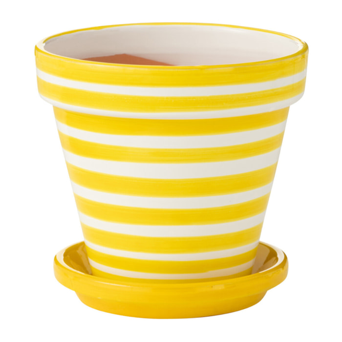 J-Line cache-pot Granada Stripes Handmade + Painted - céramique - jaune - medium - Ø 27 cm