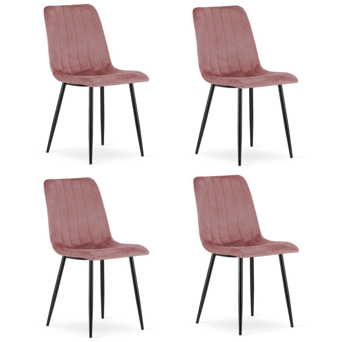 Set di 4 Sedie Lava in Velluto Rosa con Gambe Nere