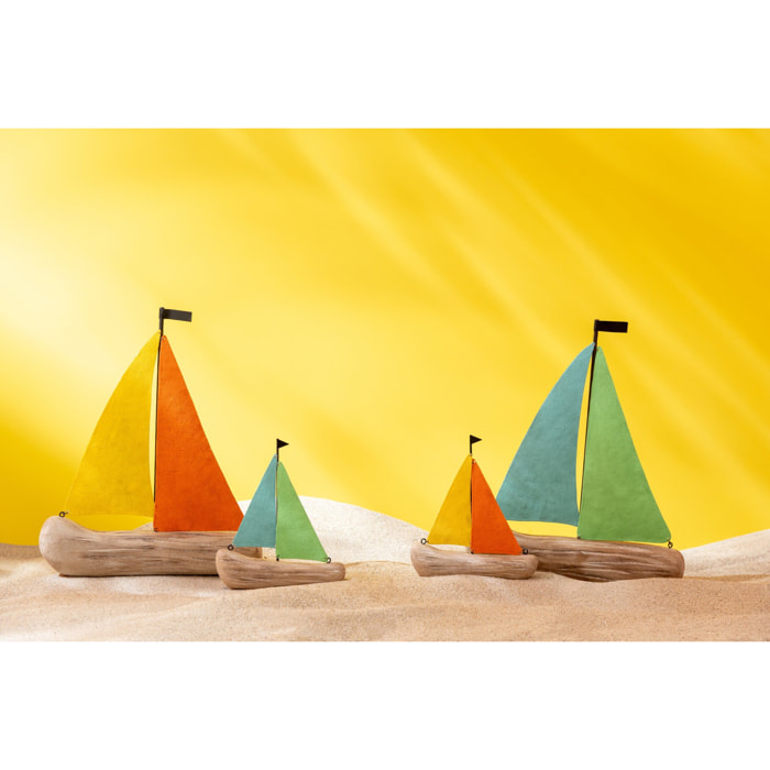 J-Line Voilier décoratif - bois - multicolore - small - 2 pièces