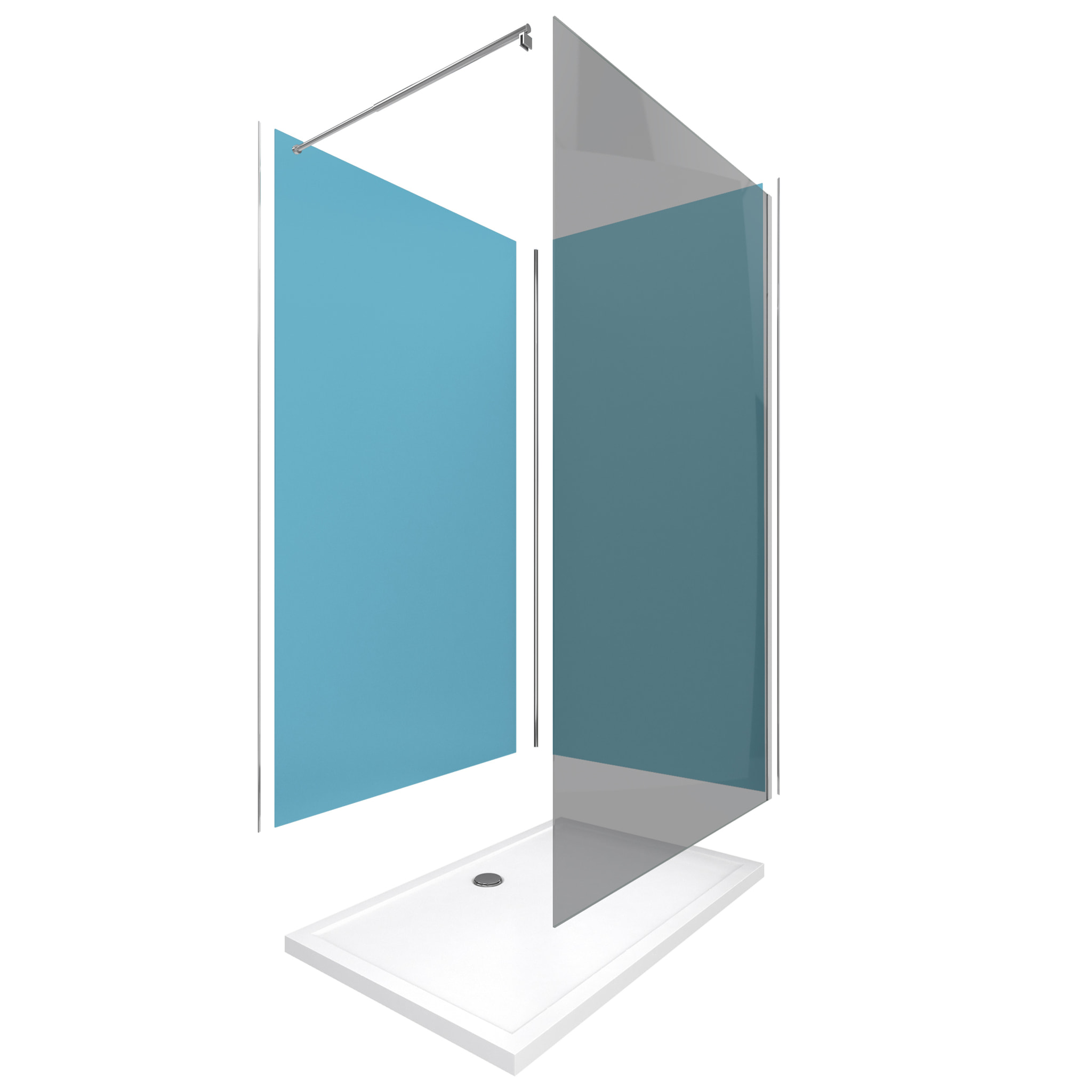 Pack Douche a l'Italienne 90x120 - Kit Panneaux Muraux Bleu/Chrome + Receveur + Paroi Fumee 8 mm