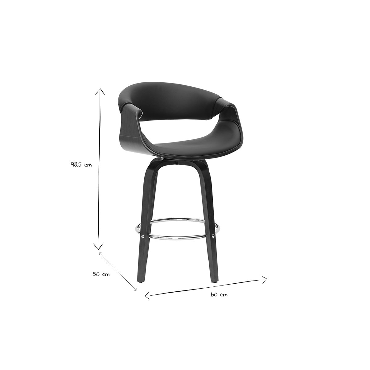 Tabouret de bar design noir et bois foncé 65 cm pivotant 360° ARAMIS