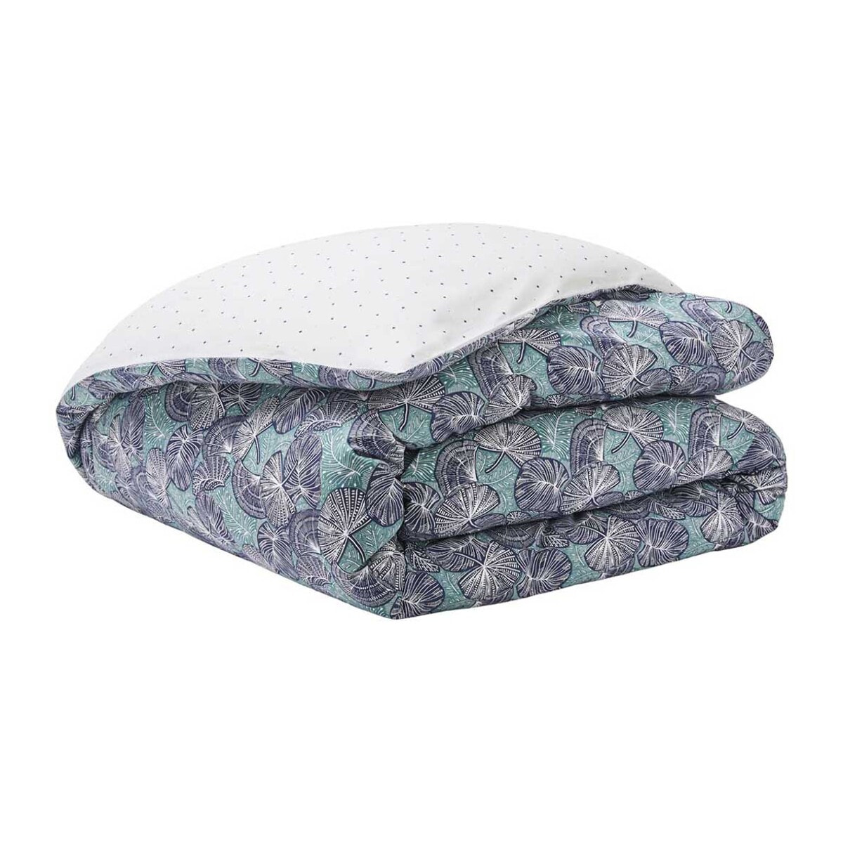 Parure de lit Housse de couette + taies rectangles unie en coton, ZEPHYR, Bleu/Vert