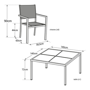 Salon de jardin CAGLIARI en textilène gris 8 places - aluminium blanc