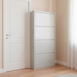 Scarpiera Slim In Metallo 4 Ante A Ribalta Ultra Sottile Salvaspazio Mobile Portascarpe Moderno Ingresso Camera Corridoio 138 x 50 x 15 Cm Grigio