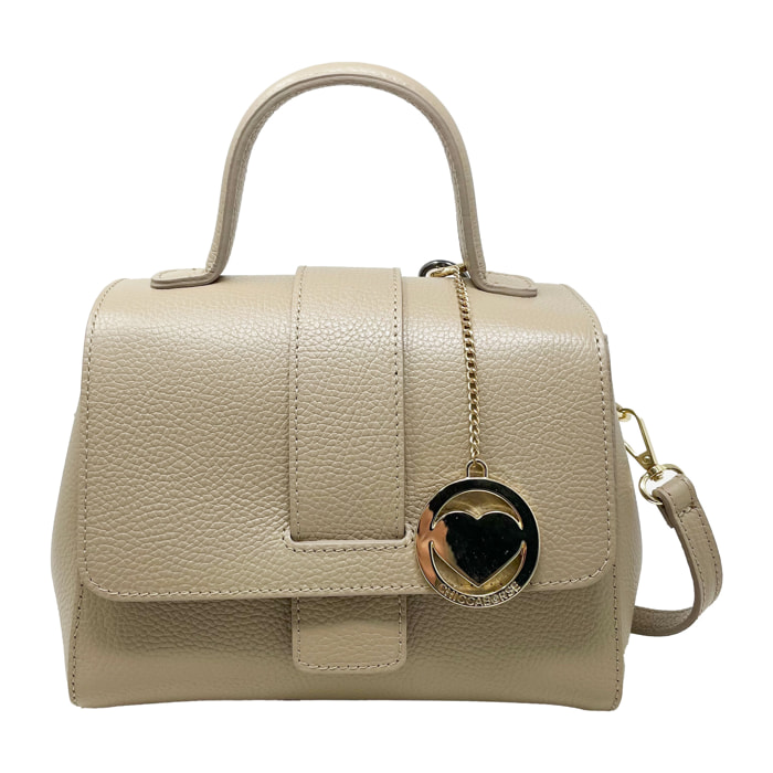Chicca Borse - Borsa a Mano Donna in Vera Pelle - Colore Fango Chiaro