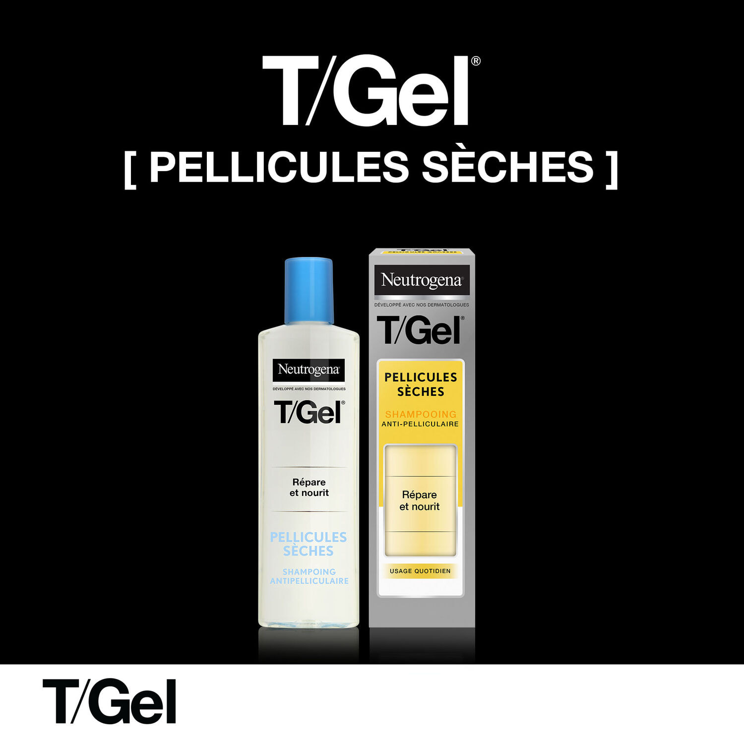 T/Gel Shampooing Anti-Pelliculaire - Pellicules Sèches Répare et Nourit les Cheveux Secs et Abîmés, 250ml