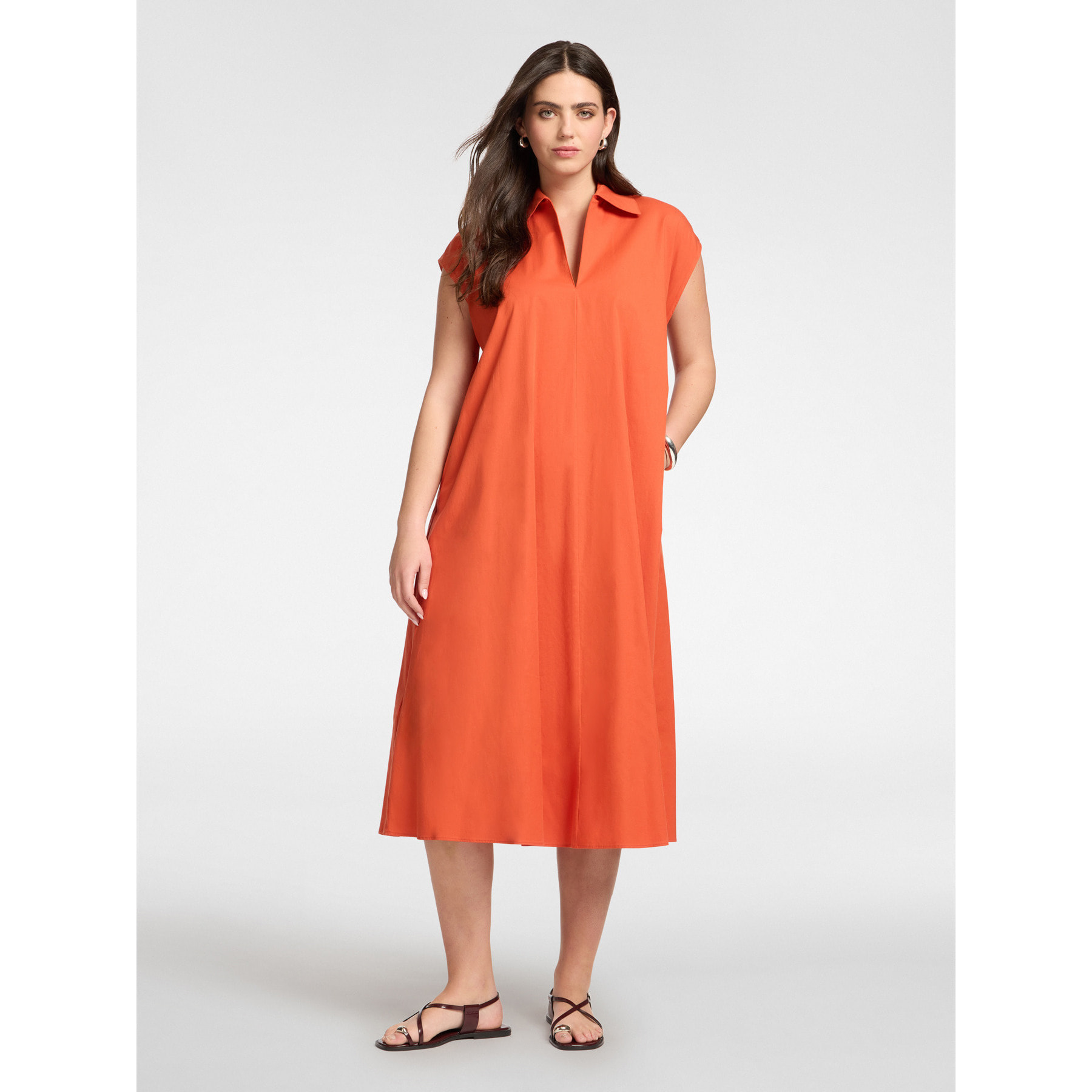 Elena Mirò - Vestido evasé con cuello - Naranja sol