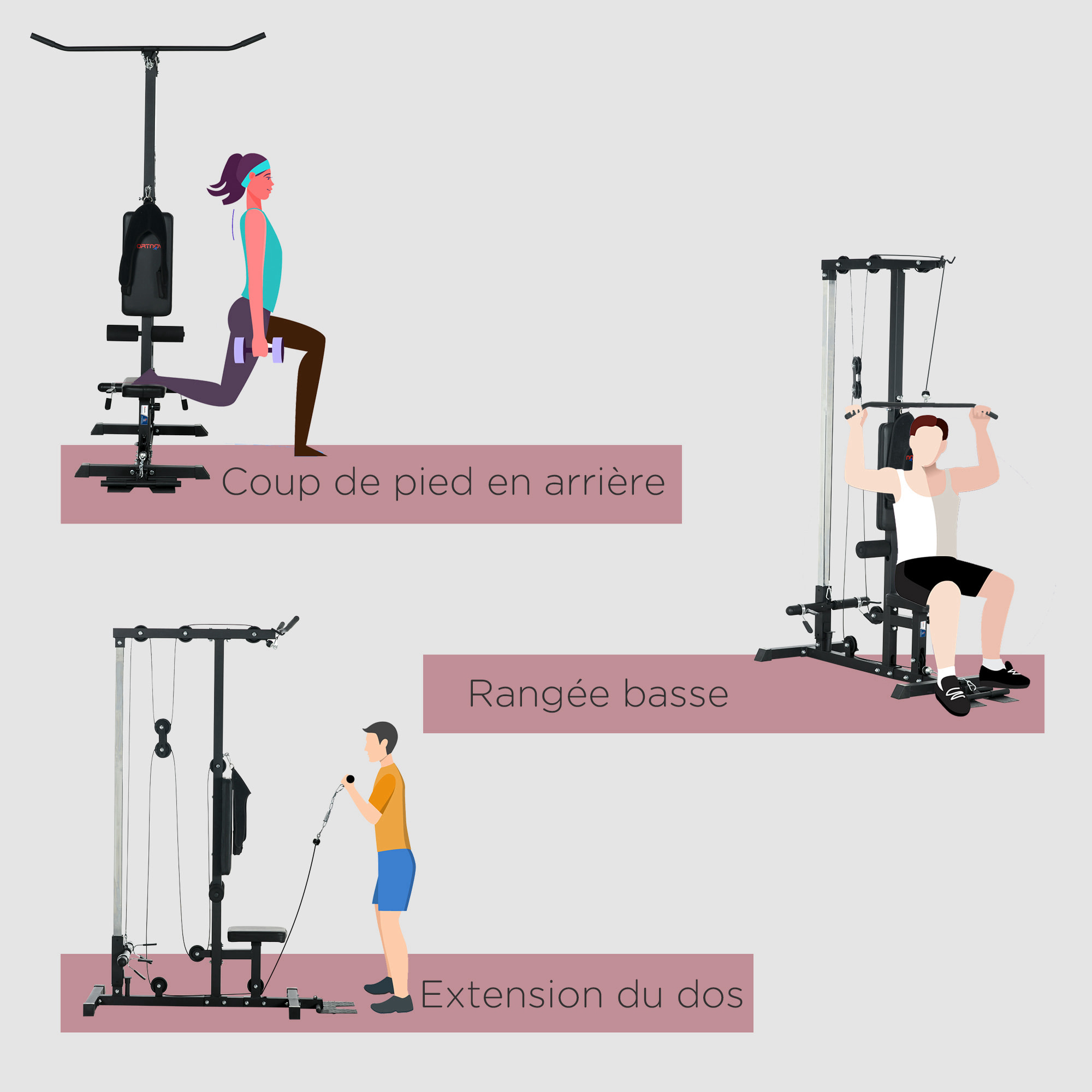 Station de musculation tirage poitrine - collaboration Aosom.fr x FFHandball - bande de résistance, siège réglable - noir