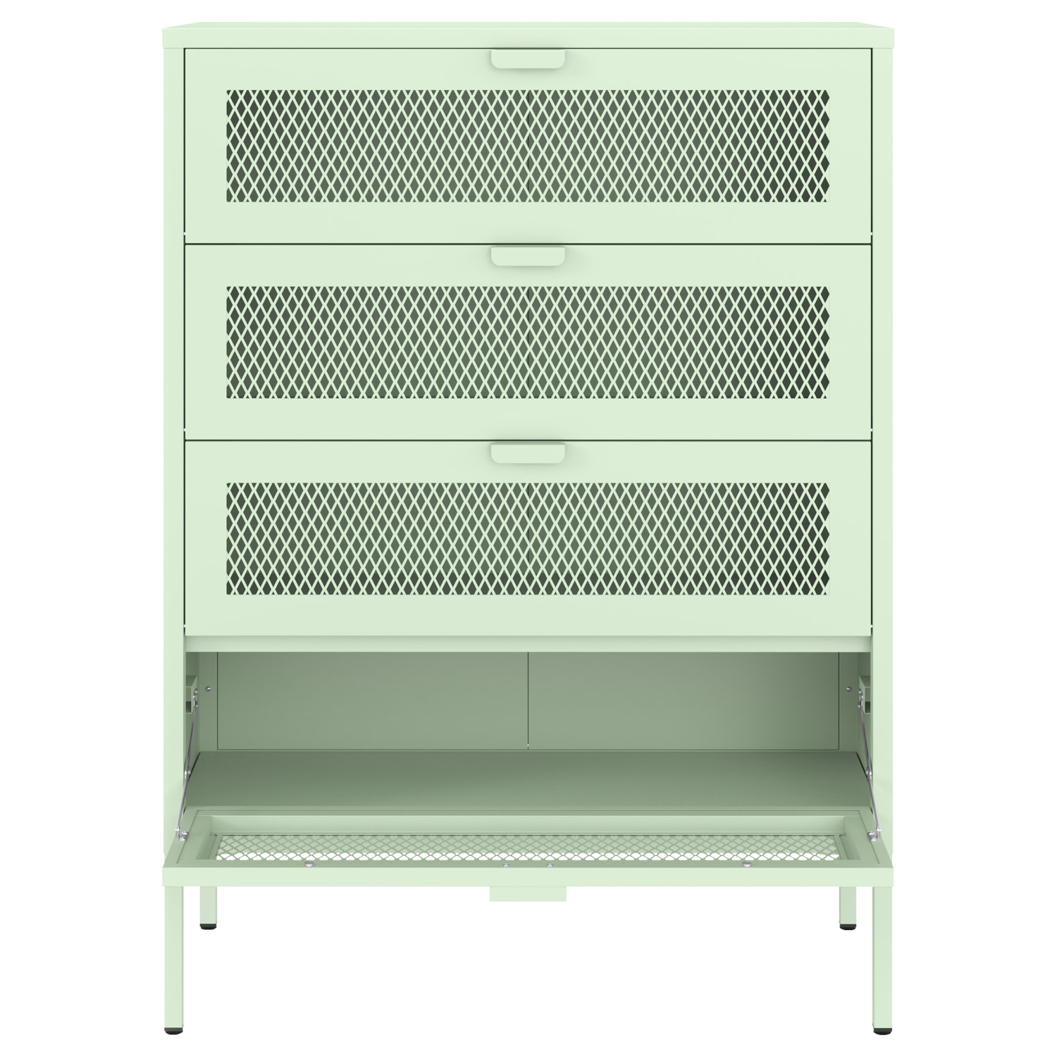 Meuble à chaussures 4 portes en métal vert tilleul EMMA