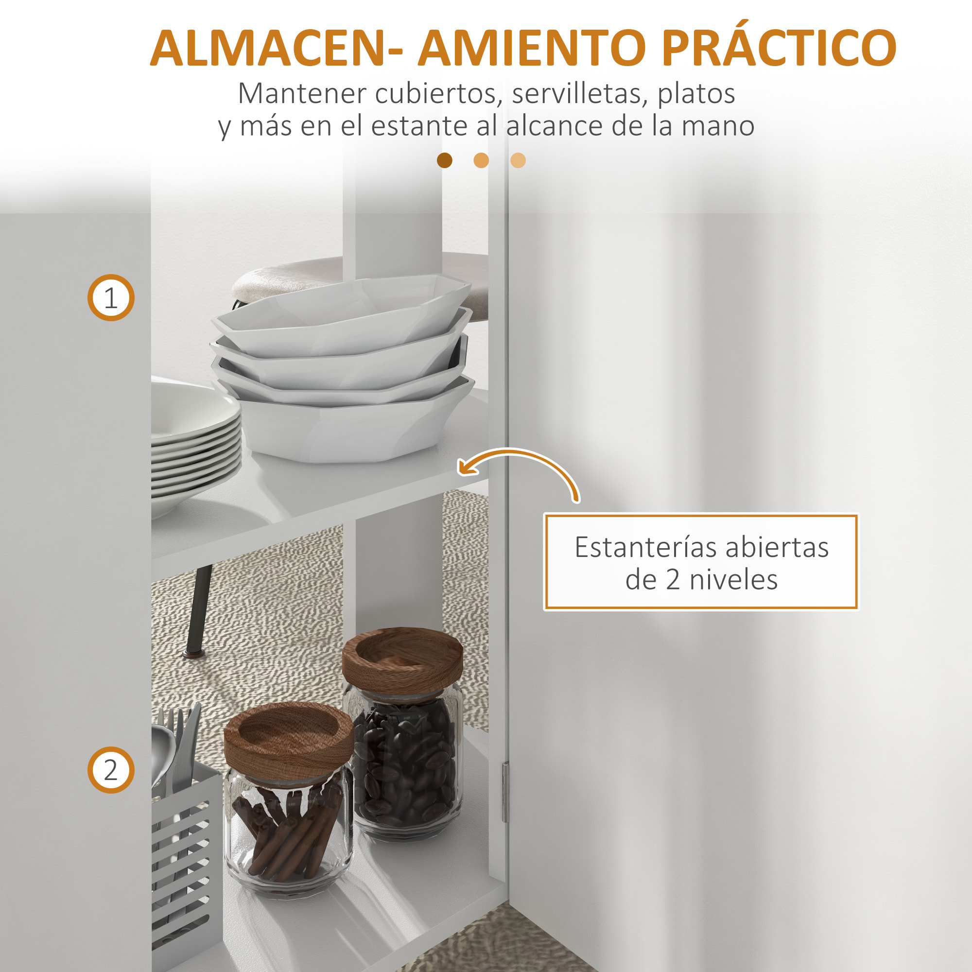 Mesa de Comedor Plegable Mesa de Cocina Moderno con Ruedas Laterales Abatibles y 2 Estantes Abiertos Carga 80 kg 120x60x77 cm Blanco