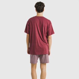 Pijama corto algodón hombre Sassy Burdeos
