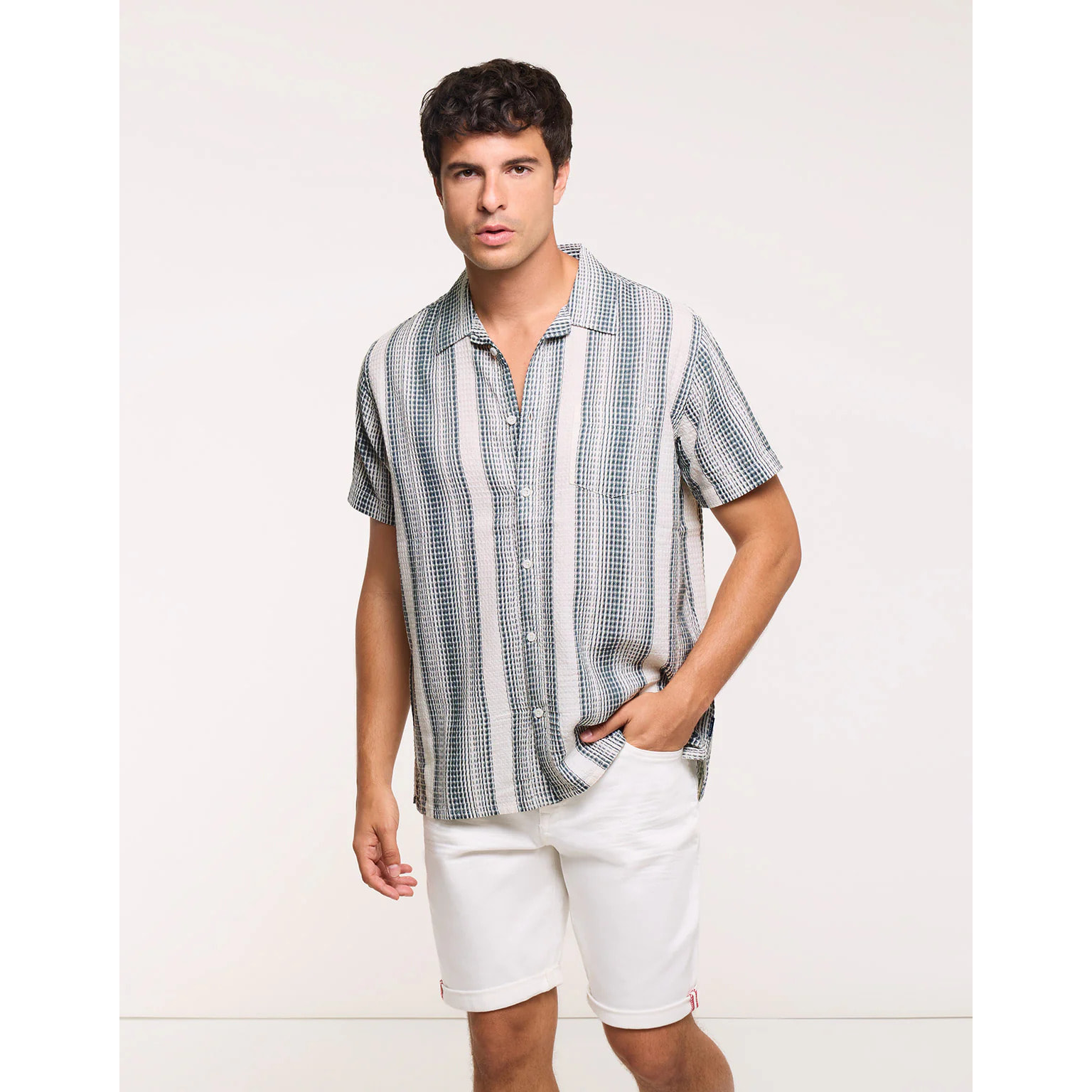 Camisa Manga Corta Rayas Verde - Cookin