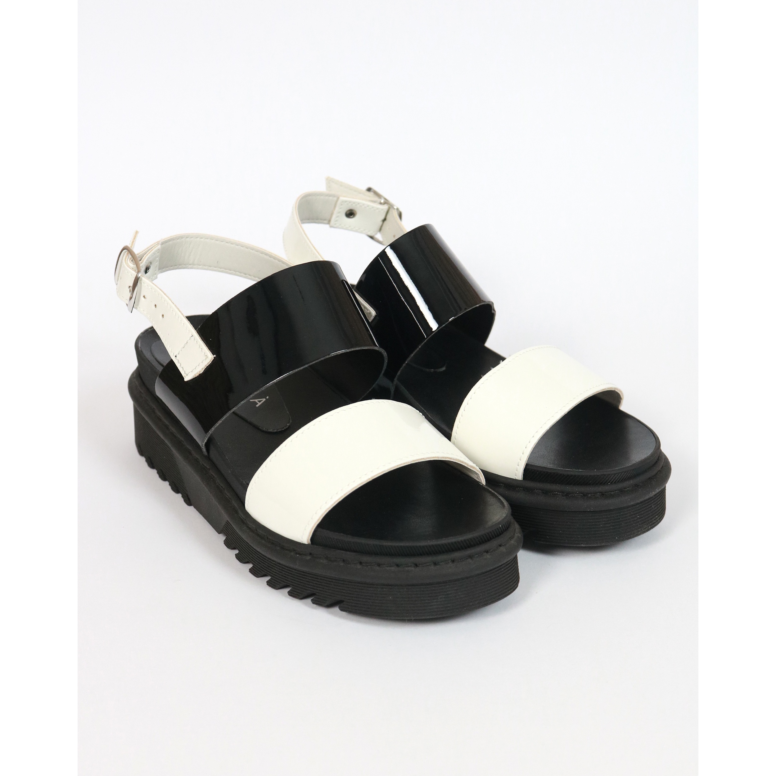 SANDALO FLATFORM DOPPIA FASCIA CHOCOLA' NERO E BIANCO