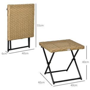 Mesa de Jardín de Ratán Sintético 0,16 ãŽ¡ Mesa de Terraza Exterior Plegable con Patas Cruzadas y Marco de Acero para Patio Balcón Natural