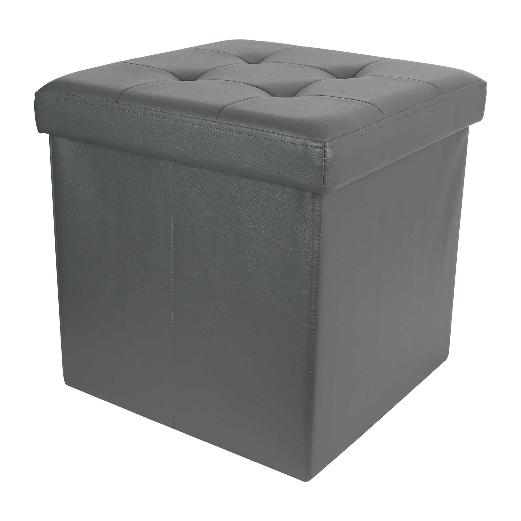 Coffre Pouf Pliable Pu Gris