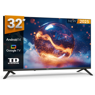 Smart TV 32 pulgadas HD Hey Google Official Assistant con control por voz. Televisor Android 14 - TD Systems PRIME32C21GLE