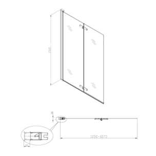 150x105 cm SK Pare-baignoire en verre 2 volets pliants, orientation gauche et droite, noir (SATVZSKNEW105C)