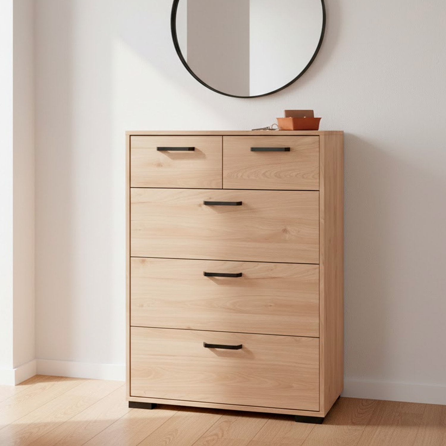 Cassettiera Alta 5 Cassetti Comò Mobile Contenitore Moderno Cassetti Scorrevoli A Sfera Camera Da Letto Ingresso Soggiorno 70.2×39.8×82.7 Cm Rovere