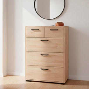 Cassettiera Alta 5 Cassetti Comò Mobile Contenitore Moderno Cassetti Scorrevoli A Sfera Camera Da Letto Ingresso Soggiorno 70.2×39.8×82.7 Cm Rovere