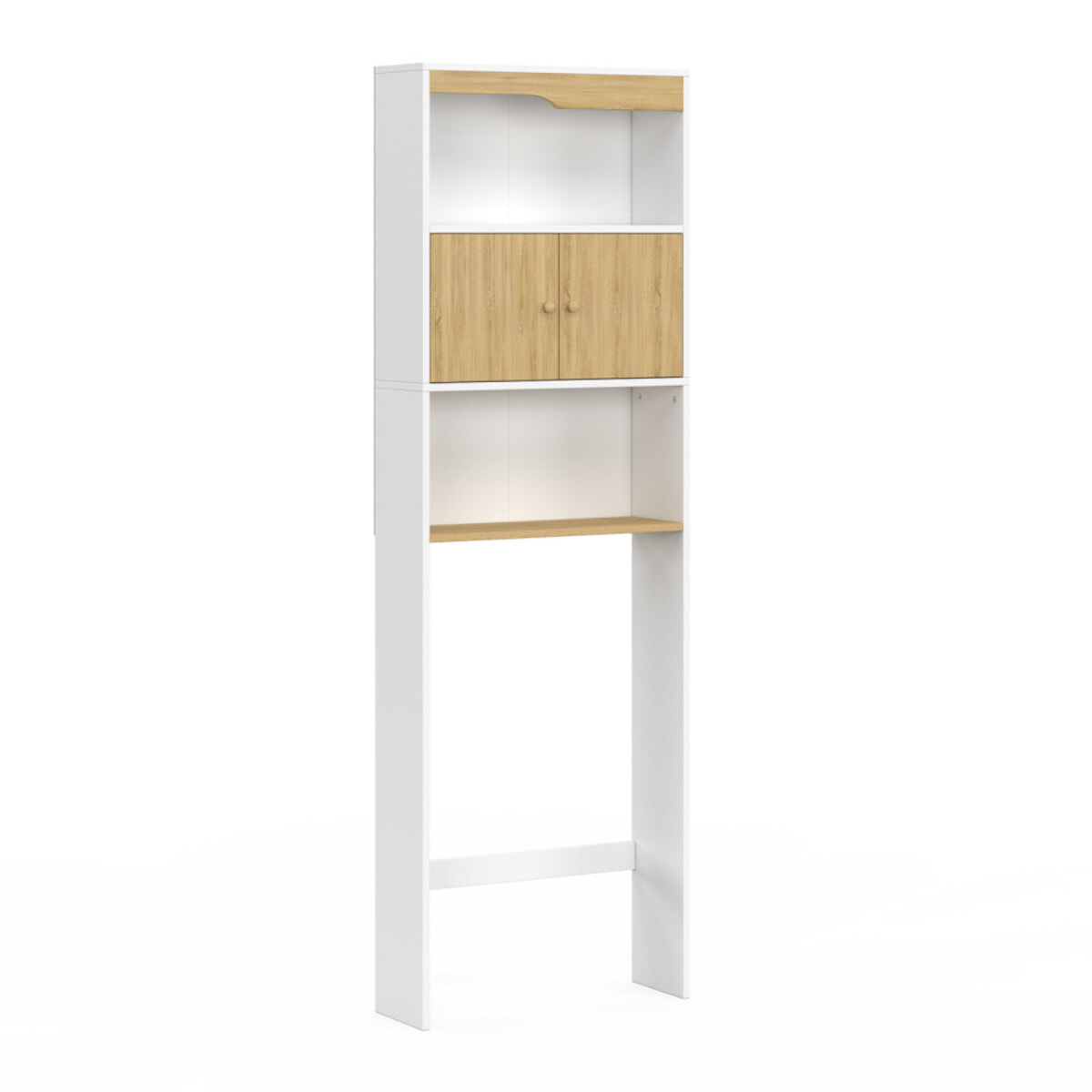 Meuble spécial dessus de WC avec placard bois et blanc