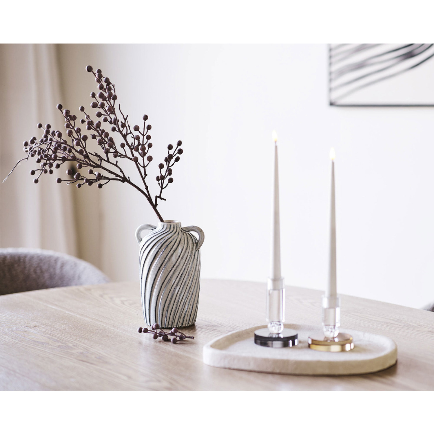 Portacandela in vetro grigio e bianco ø9x13 cm — Vikasa Home