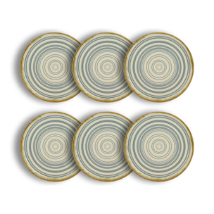 Lot de 6 assiettes à dessert spirale 21cm en faïence bleu et beige  SPIRALE