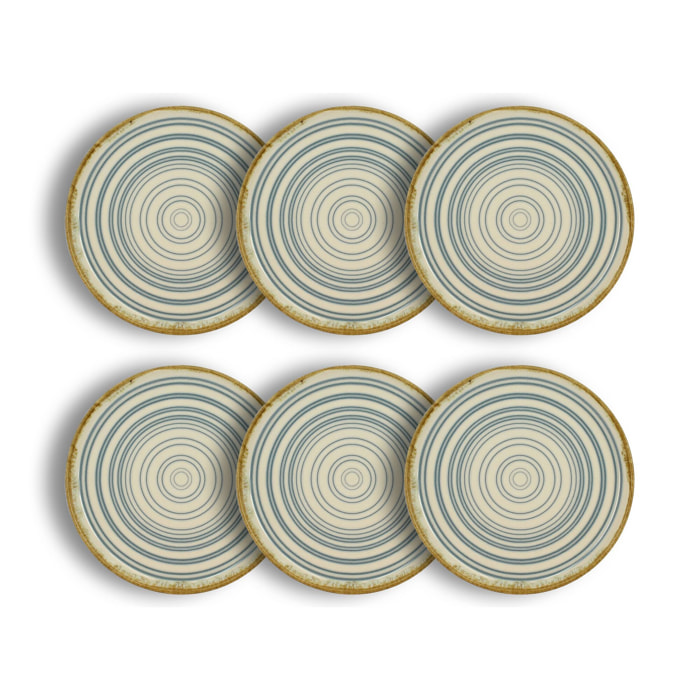 Lot de 6 assiettes à dessert spirale 21cm en faïence bleu et beige  SPIRALE
