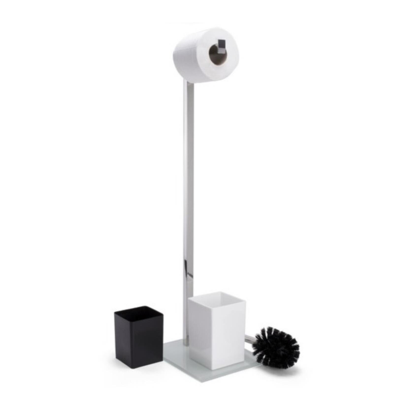 Soporte de papel higiénico con portaescobillas en acero inoxidable 22x18x70,5cm color Blanco