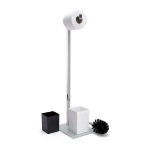 Soporte de papel higiénico con portaescobillas en acero inoxidable 22x18x70,5cm color Blanco