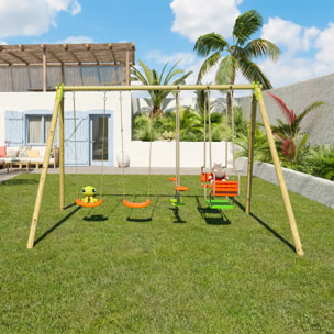 Portique bois poutre métal 2,30 m Techwood SENORA - 6 enfants