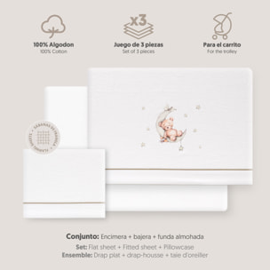 Triptico Coche Franela Estampado Oso Luna Estrellas Bco/Verde