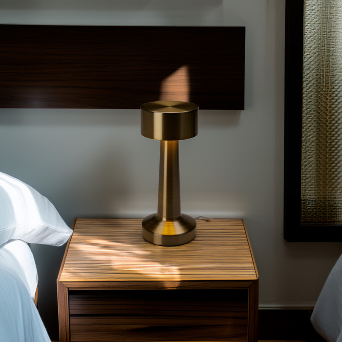 Well Home Lámpara de Mesa color Oro Recargable con 16 luces LED y 3 modos de iluminación Ø8,9x20,9cm