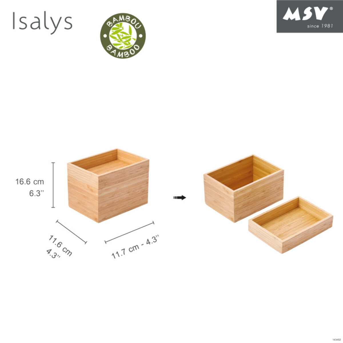 Boite Organisateur polyvalent 2 compartiments empilables Bambou ISALYS Beige MSV
