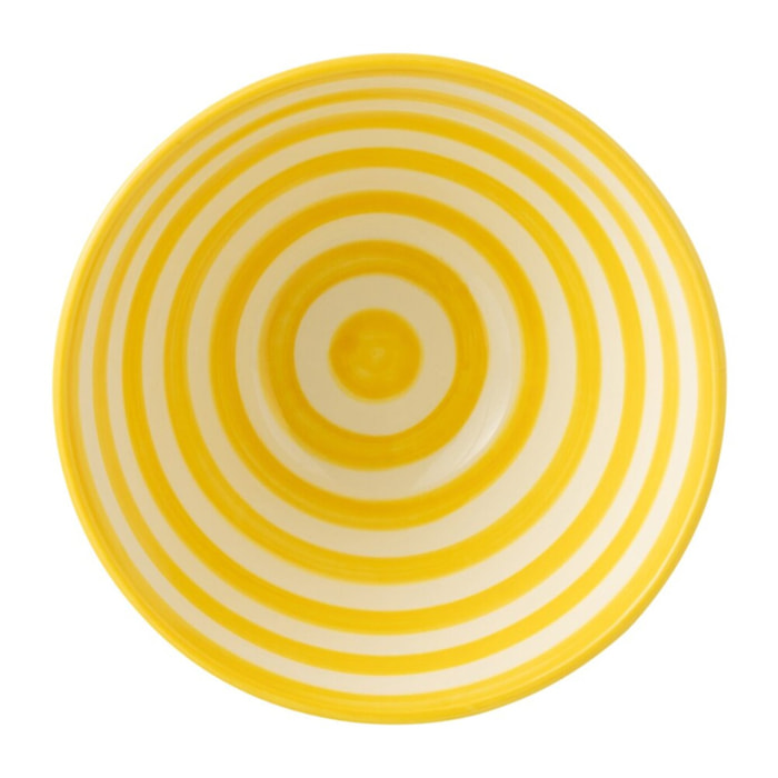 J-Line bol Granada Stripes High - céramique - blanc/jaune - medium - Ø 22 cm